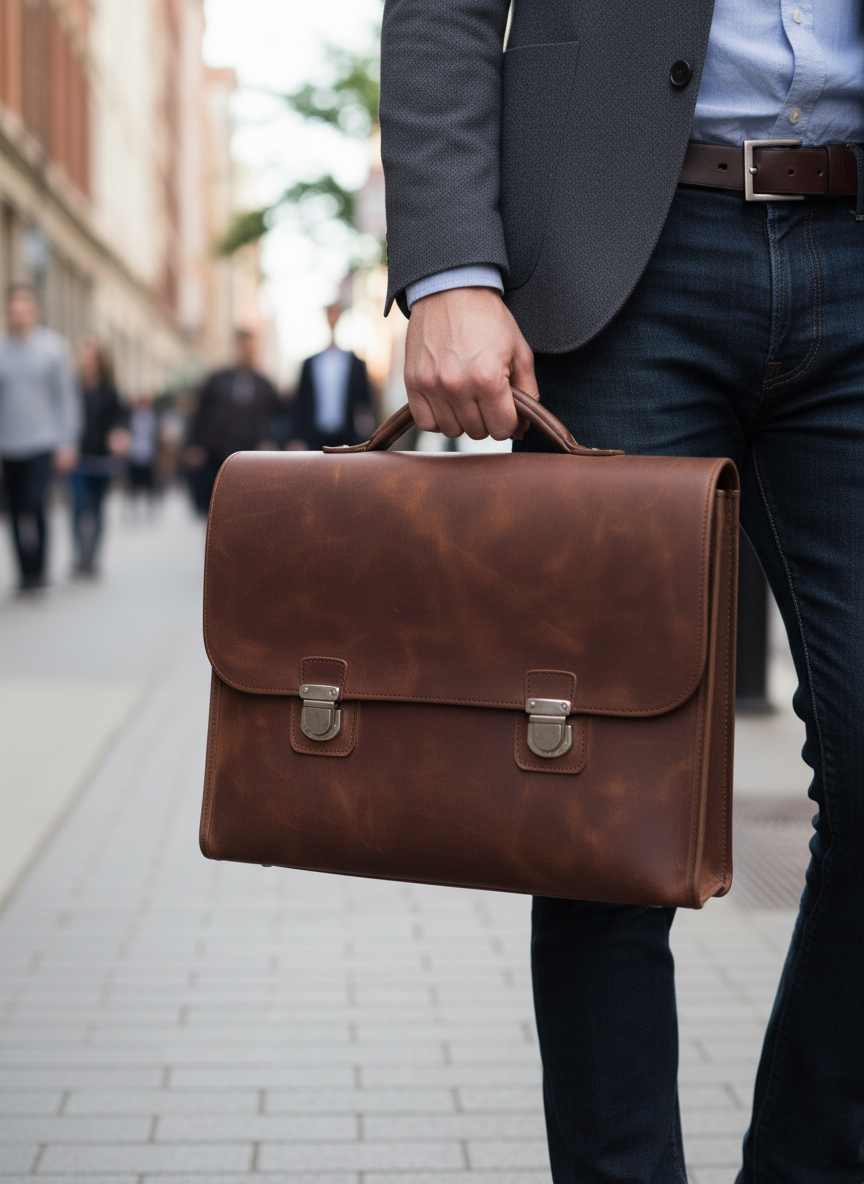 DEFF Design Premium Deri Evrak ve Laptop Çantası