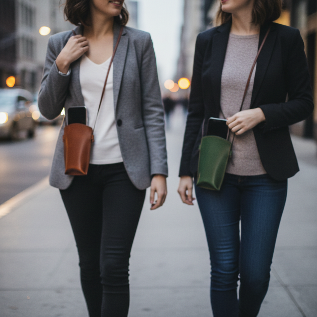 DEFF Design Premium Deri Boyun Askılı Telefon Çantası