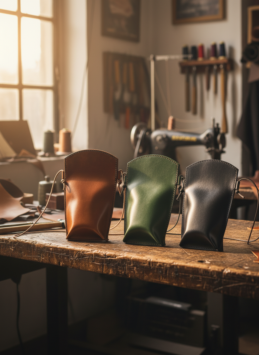 DEFF Design Premium Deri Boyun Askılı Telefon Çantası