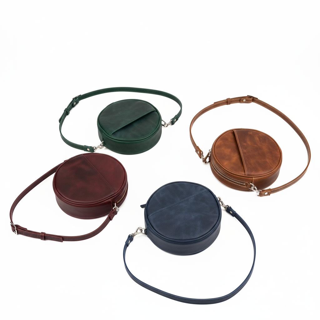 DEFF Design Premium Deri Yuvarlak Çapraz Çanta