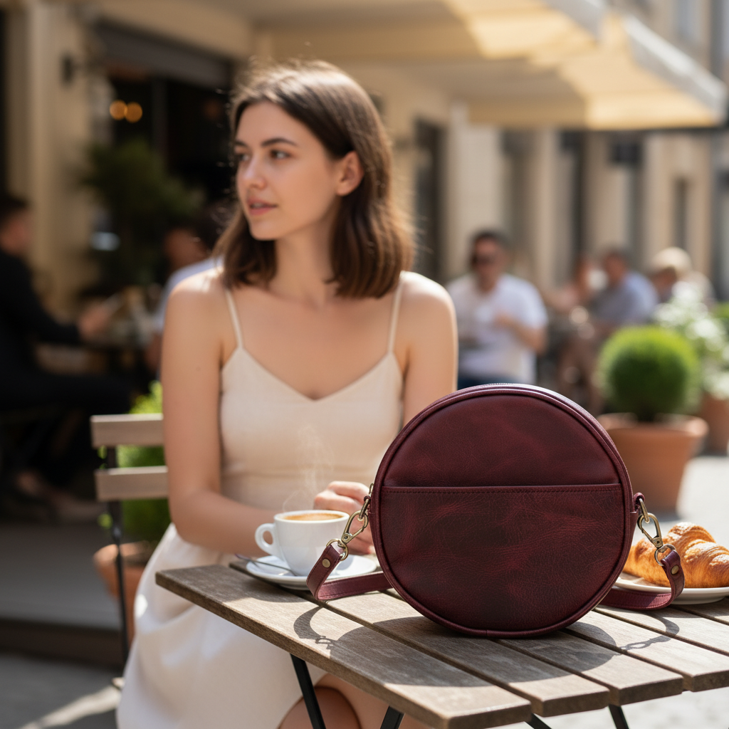 DEFF Design Premium Deri Yuvarlak Çapraz Çanta