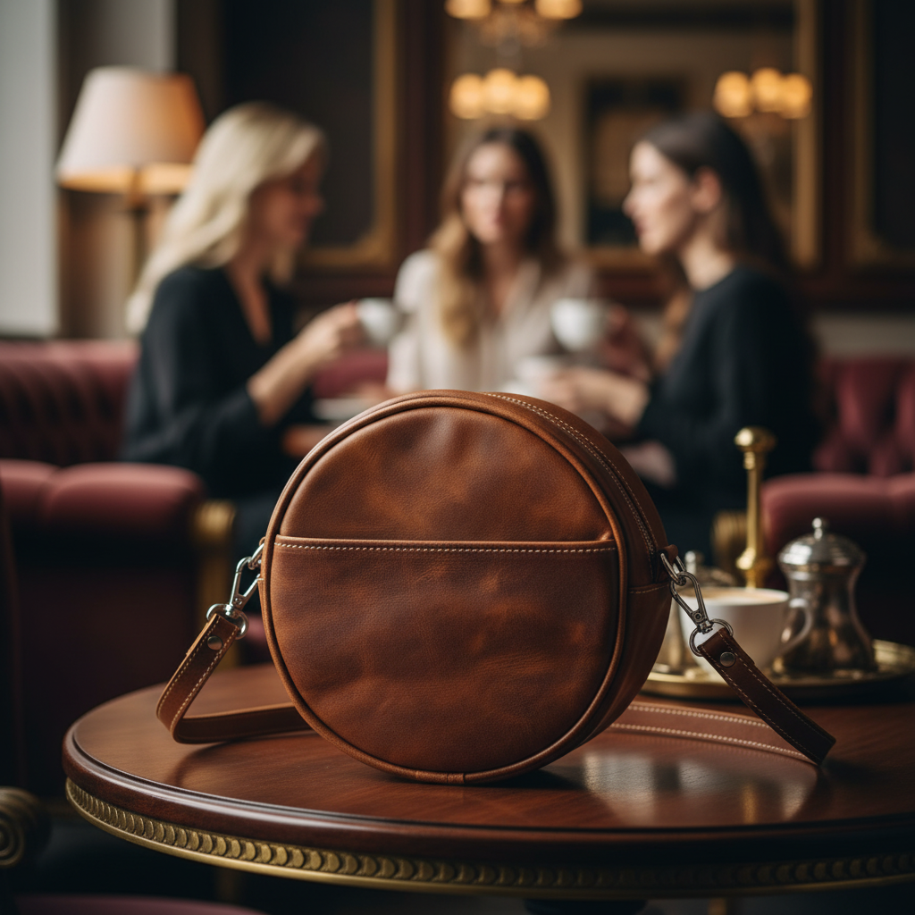 DEFF Design Premium Deri Yuvarlak Çapraz Çanta