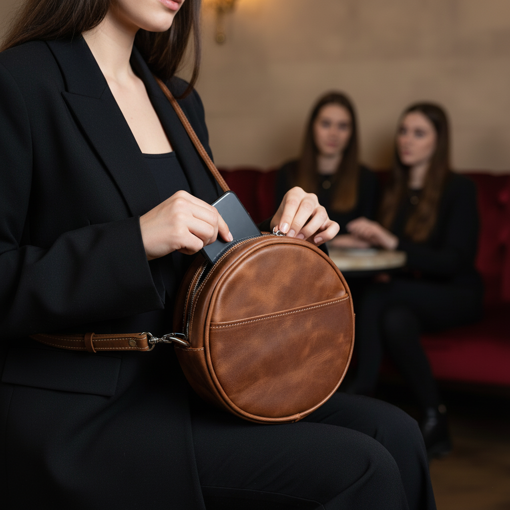 DEFF Design Premium Deri Yuvarlak Çapraz Çanta