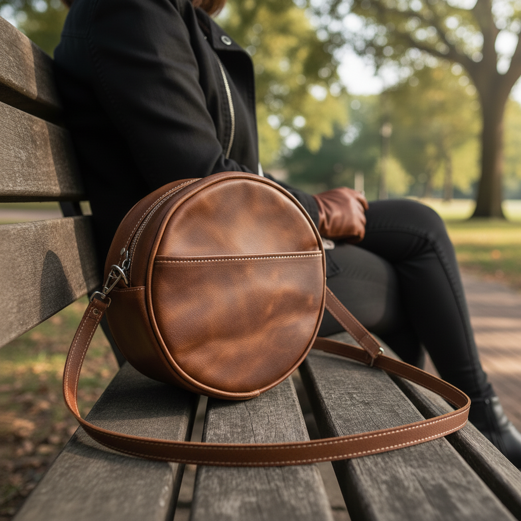 DEFF Design Premium Deri Yuvarlak Çapraz Çanta